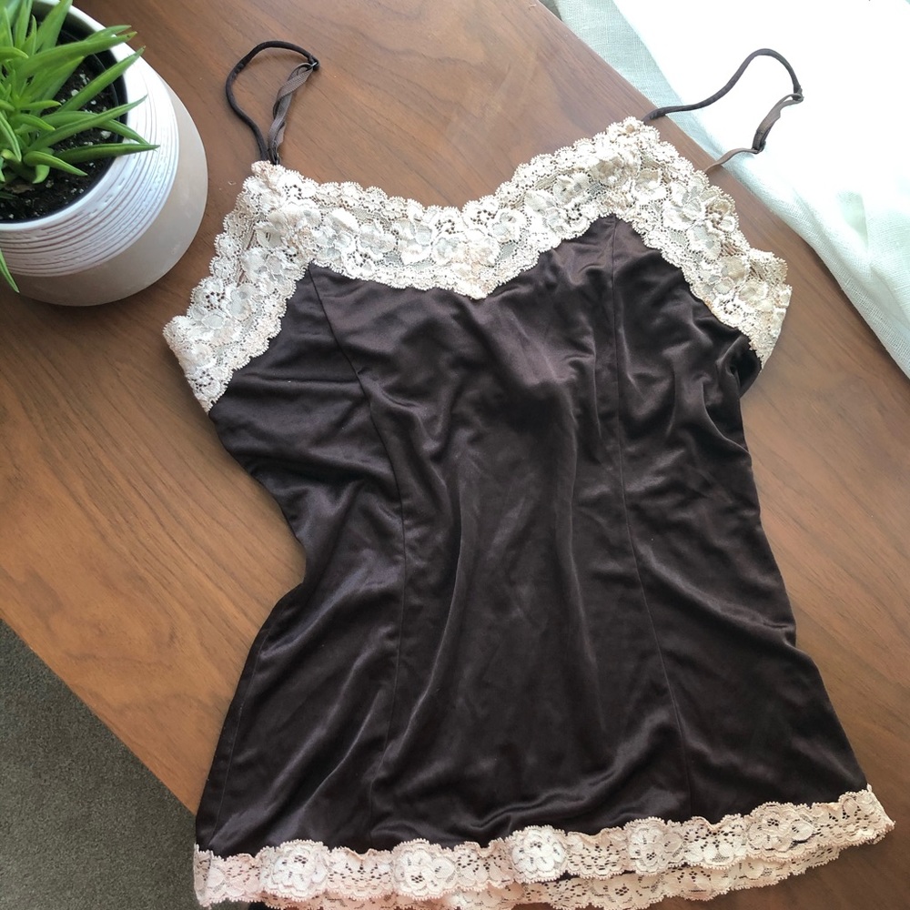 Vintage Chocolate Brown and Cream Lace Camisole
